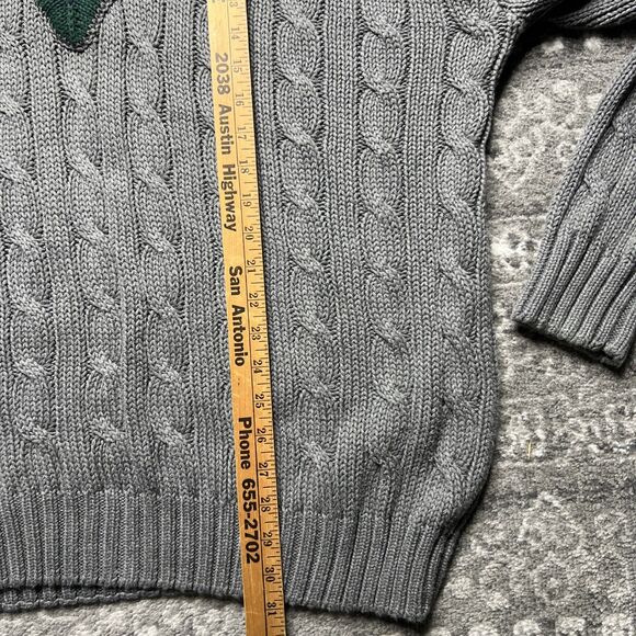 Vintage GAP Cable Knit V Neck Sweater Mens XL Gray Cricket  Tennis Preppy 90s - Picture 4 of 6